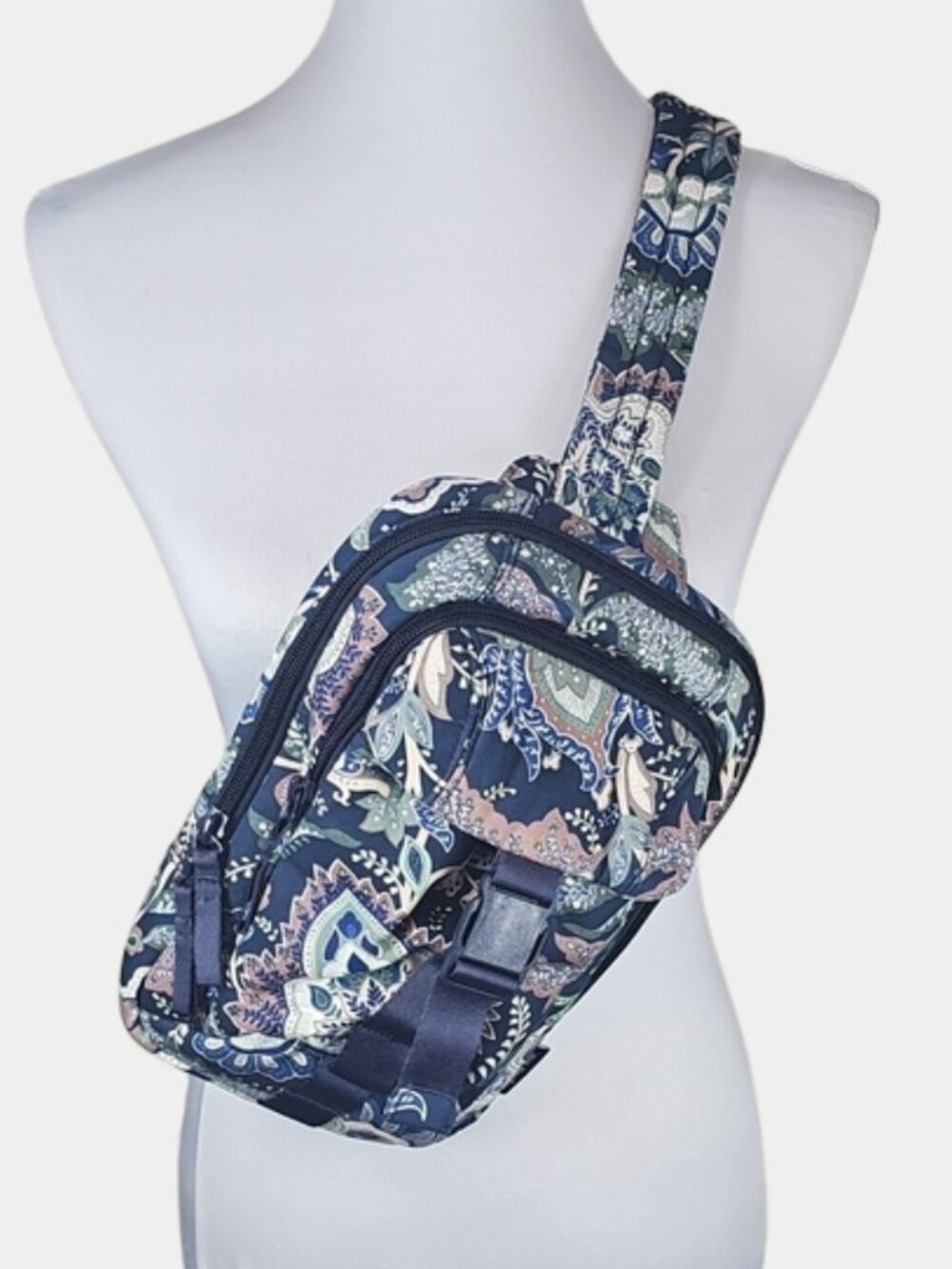 Vera Bradley Cotton Utility Sling Backpack Java Navy Paisley Floral Travel Boho